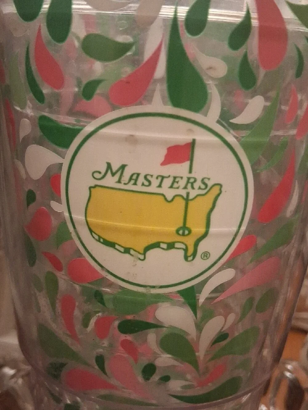 Masters tervis Tumbler with Red Lid and Pink & Green Swirl Design